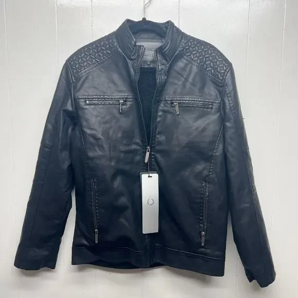 American Breed Men's Faux Leather Faux Fur Lining Black Jacket Size Medium