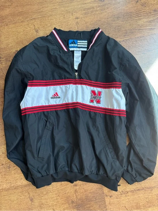 Vtg Adidas Nebraska Huskers Quarter Zip Pullover Jacket Windbreaker Team Medium