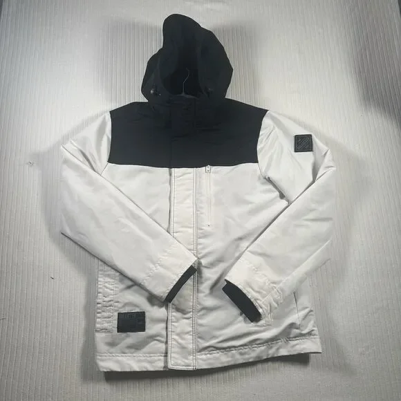 Hollister Mens All Weather Jacket Size M White Black Hooded Windbreaker Coat