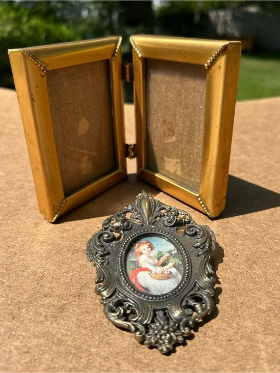 Vintage Frames Gold Double Metal Ornate Silver Portrait Miniature Made in Italy