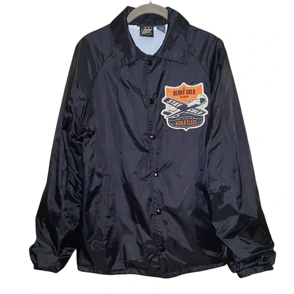 Benny Gold Coaches Windbreaker Jacket Stay Gold Airplane Patch Size Small Black