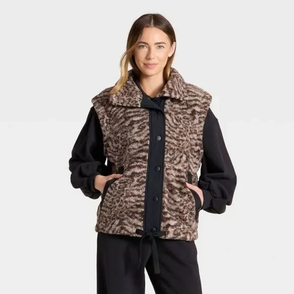 JoyLab - Women's High Pile Vest - JoyLab Animal Print XS Brown