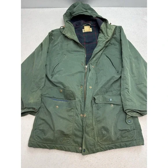 L.L.Bean Maind Warden Coat Men Medium Green Hooded Wool Lined Parka Canvas Field