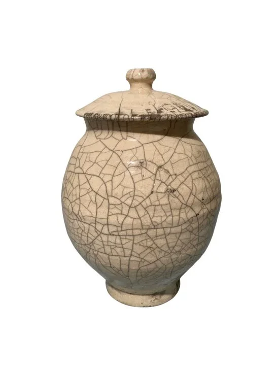 Raku Crackle Glaze Pottery Urn Jar Vase Signed By Artist