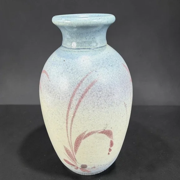 Jack Westlin Northwest Pottery Vase Blue Cream Mauve‎ Floral Speckled Glaze VTG