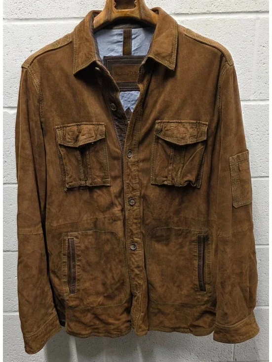 Massimo Dutti Brown Button 2XL Fits like XL Suede   Mid-Length Jacket Men 24x33
