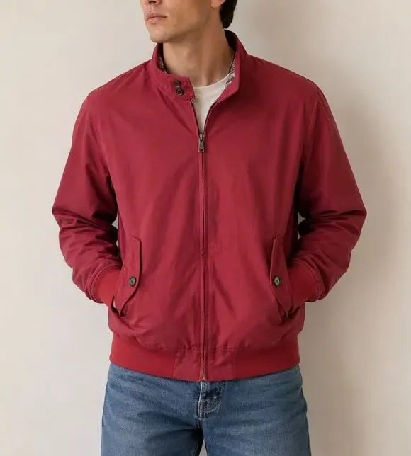 Zara Man Red Harrington Jacket with Plaid Lining Size Large