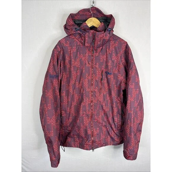Outdoor Research Hooded Jacket Mens L Red Blue‎ Print Thermore Ski Pertex