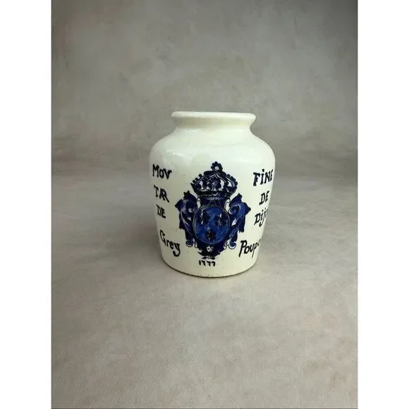 Antique French Ceramic De Dijon Grey Poupon Jar Sarreguemines Pottery 3.5