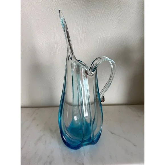 Vintage Mid Century Swung Wavy Teal Blue Art 12