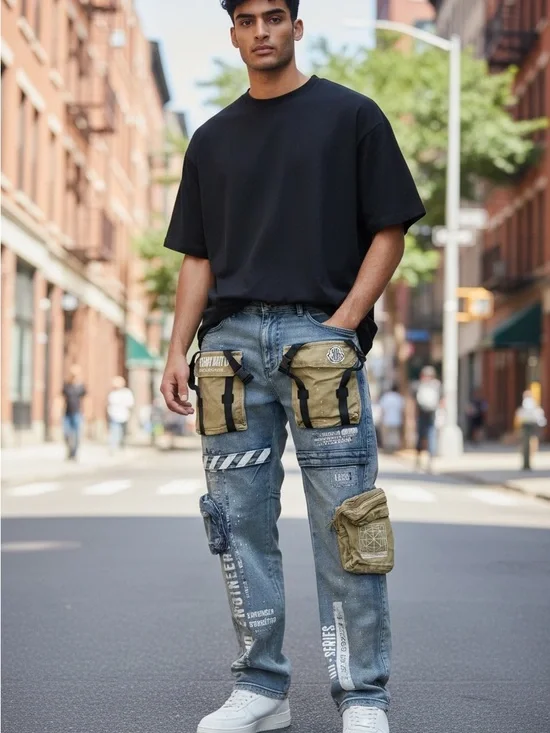Cargo pants size 36/32  Oversized Tee with Utility Patch Jeans