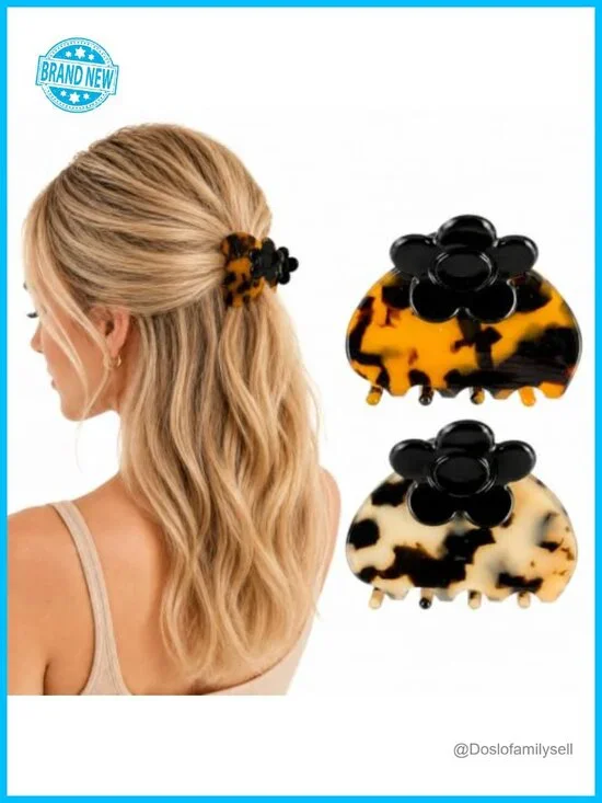 2 Pack Acetate Flower Hair Claw Clips for Women - Strong Hold Secure Grip