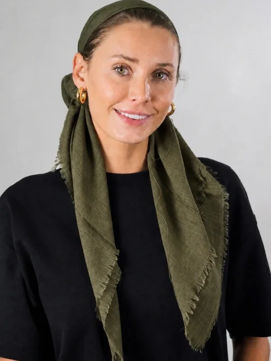 EUC Olive Green Pretied Open Back Headscarf