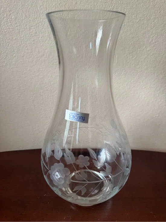 Toscany Etched Glass Floral Vase - Clear