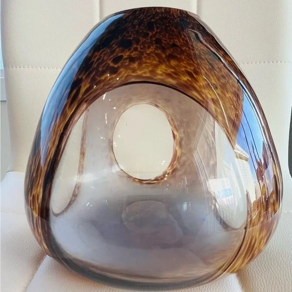 Murano Style Art Glass Vase Tortoiseshell Brown Amber Hand Blown