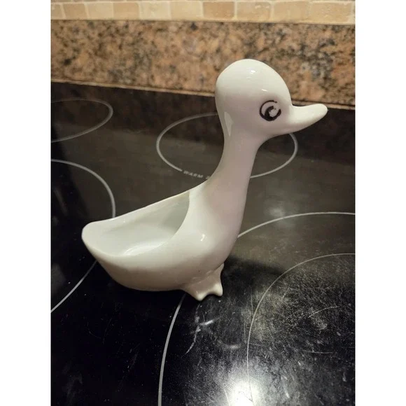 Vintage White Porcelain Duck Planter
