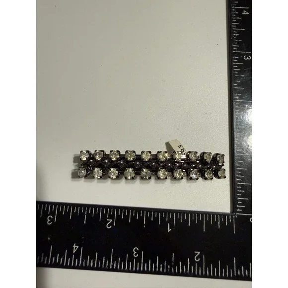 Black Gunmetal Rhinestone French Clip Barrette Hair Accessory Clear Crystals