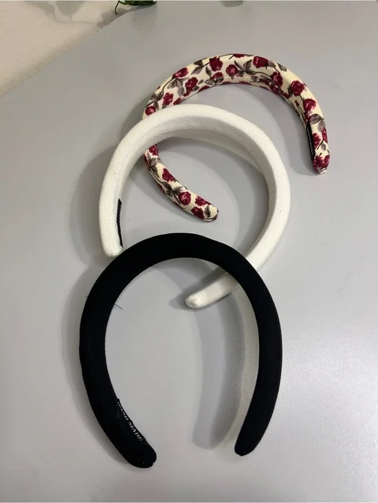 Three-Pack Padded Headband Set — Black, White & Floral