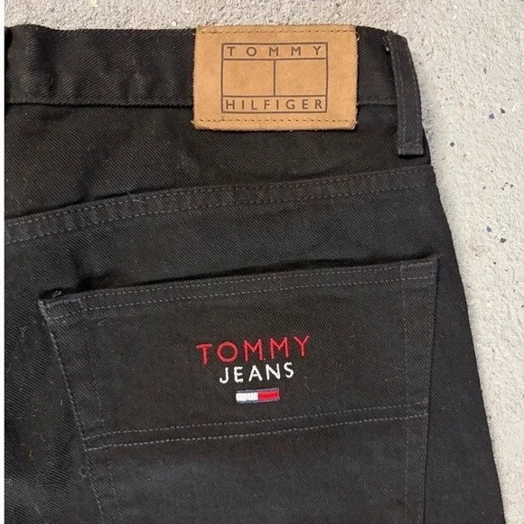 Tommy Jeans Mens‎ 36x30 Black Denim Relaxed Straight Leg Vintage Pants 90s Style