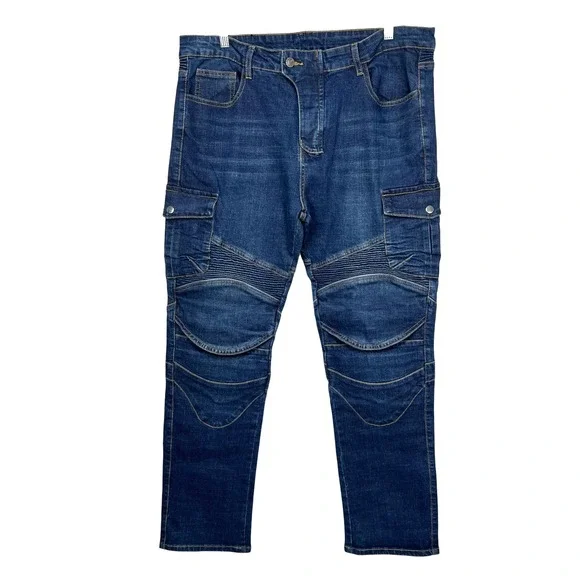 VOLERO Denim‎ Motorcycle Jeans Mens 38/31 EU 2XL Med Wash Deep Knee Pockets Moto