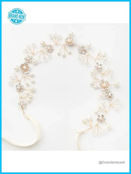 Pearl Crystal Headband Adjustable Wedding Hair Accessory Gold
