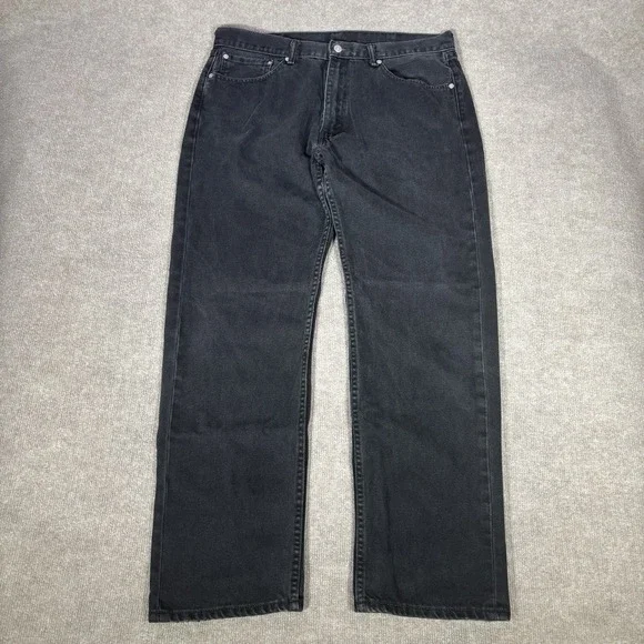Levis 505 Jeans‎ Mens 37x32 Regular Fit Straight Leg Black Denim Faded Cotton