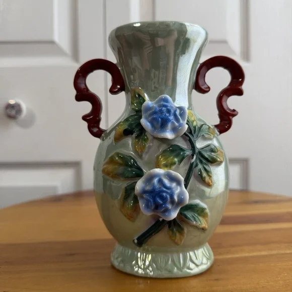 Vintage Lusterware Japan 3D Floral Multicolor Vase Grannycore Collectible Gifts