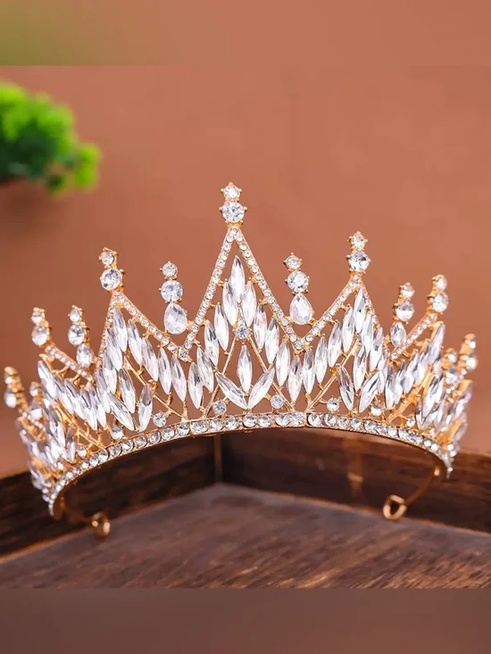 Vintage Gold Crystal Tiara Crown with Clear Stones