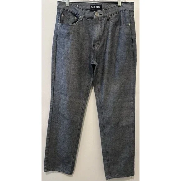 Vintage Light Black Wash Jeans Size 36 Embroidered Back Pockets Y2K Grunge Loose
