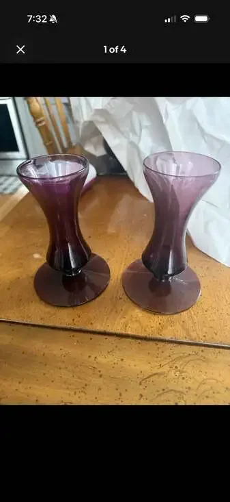 Pair of Vintage Mid-Century Modern Purple Glass Bud Vases