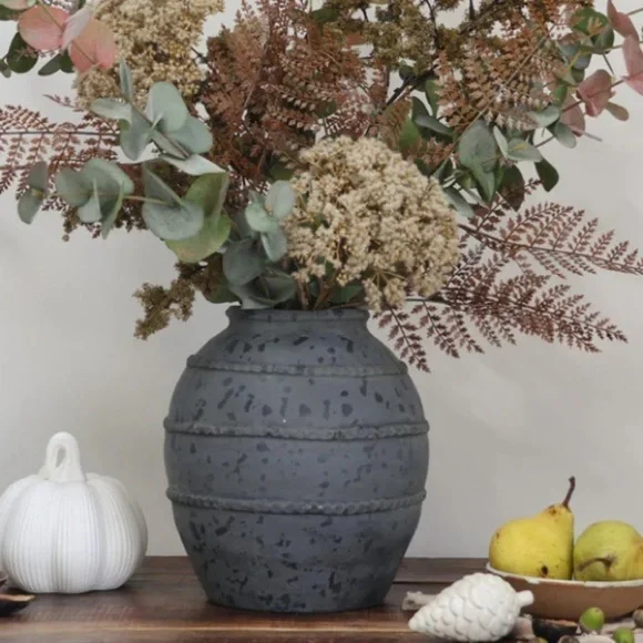 terracotta grace vase art handmade charcoal gray spotted home‎ decor neutral