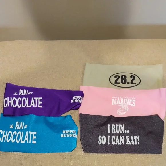 Colorful Running Headbands Set, I Run To Eat, Chocolate, Marathon