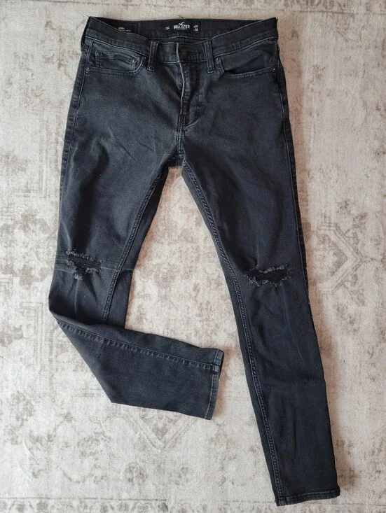 Hollister Men’s 31x32 Black‎ Distressed Skinny Jeans Grunge Streetwear