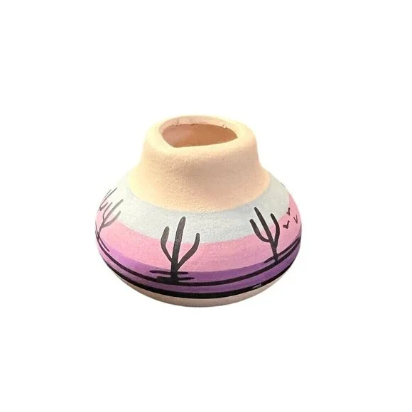 Vtg Tesa‎ Handpainted Mini Clay Bud Vase USA Desert Cactus 1.75”