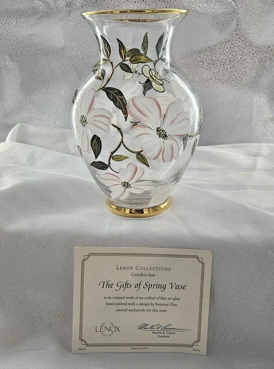 Lenox Pink and Gold Hand-Painted Glass Vase