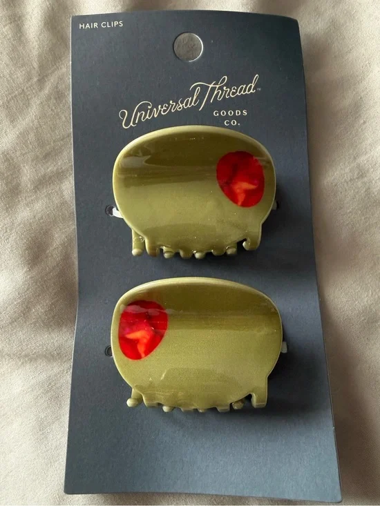 Universal Thread Olive Green Hair Claw Clips with Red Accent - Set of 2