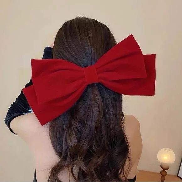 Oversized Red Velvet Bow French Barrette Hair Clip