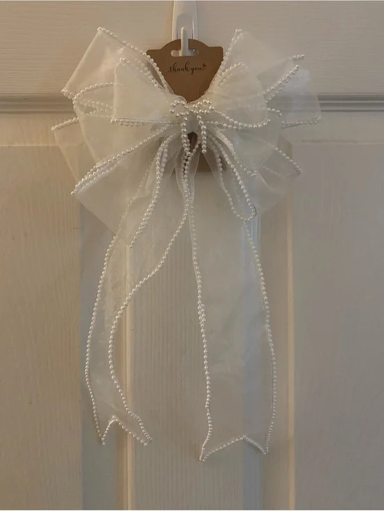 White Pearl-Trim Organza Hair Bow - Women Accessories