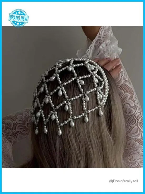 Silver Pearl Fairy Headpiece - Flapper 1920s Head Chain Hair Accessory for Women