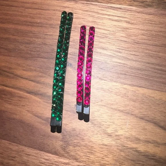 Bobby Pin Set-Austrian Crystals Fuchsia & Green‎