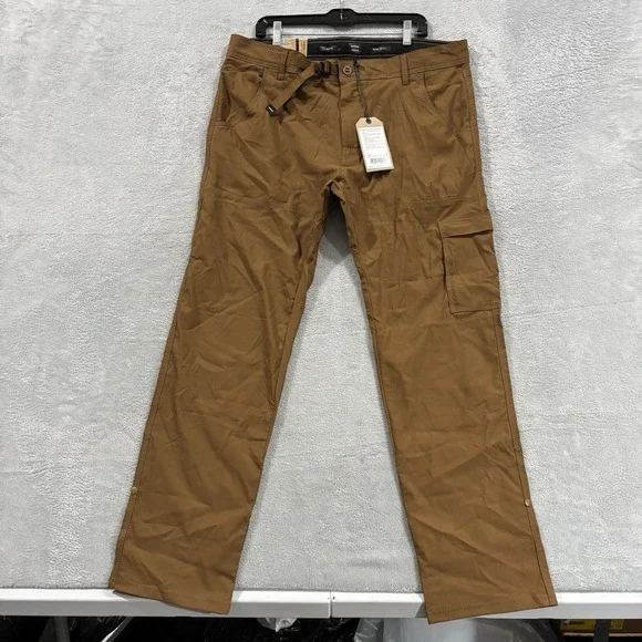 Prana Zion Slim Pants II Men's 38x32 Slim Fit Tapered Leg Stretch Outdoor Brown