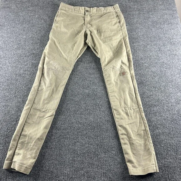 Dickies Pants Mens 32x34 Beige Skinny Straight Stretch Double Knee Workwear