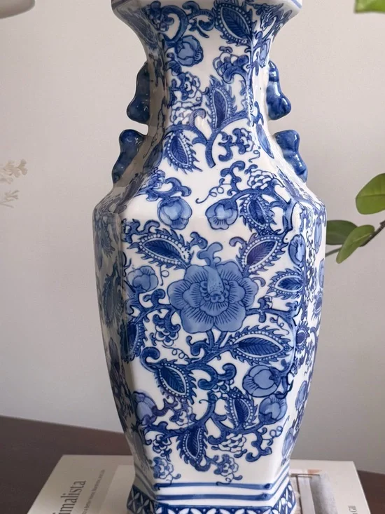 Blue and White Floral Porcelain Vase