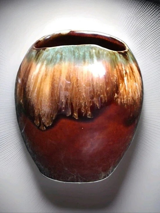 Vintage Roseville RRP CO USA Ohio  Pottery Glossy Brown Drip Glaze Vase #1328