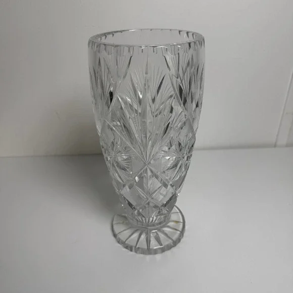 Cut Crystal Vase Pedestal 10.5in Clear Pinwheel Starburst Vintage‎ Decor