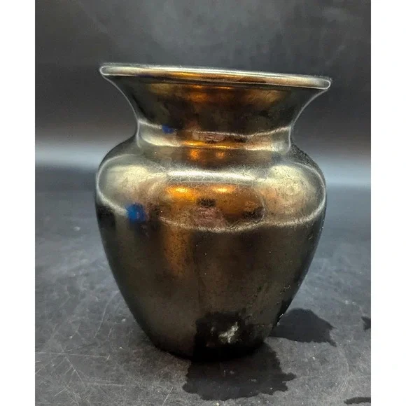 Vintage Haeger Floral Pottery Vase Metallic Bronze Crackled Glaze USA 5.5