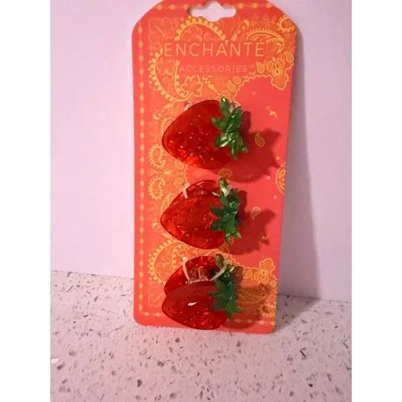 Enchante Accessories Red Strawberry Hair Claw Clips Set of 3 Fruit P2362 New