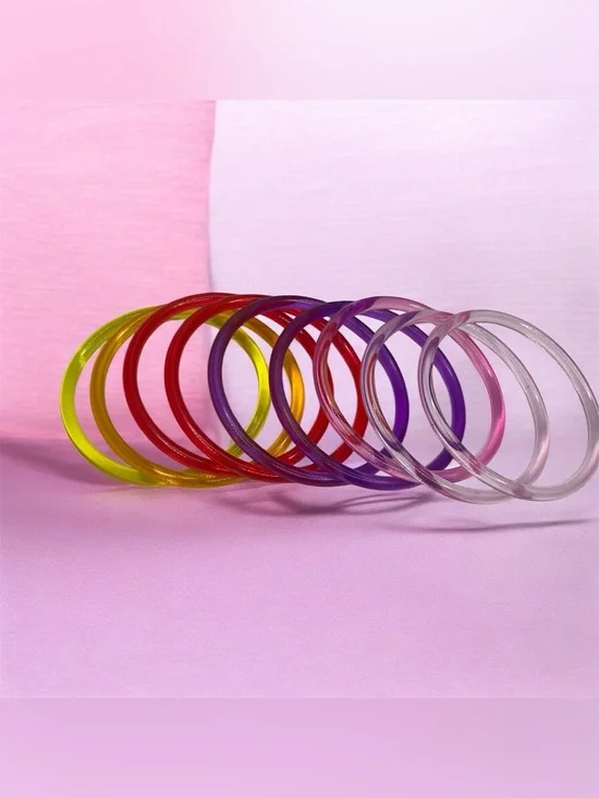 Vintage 90s Y2K Transparent Multicolor Acrylic Bangle Set - Women Accessories