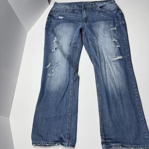 TK Axel‎ Treadwell Relaxed Straight Leg 36X32 Distressed Premium Blue Jeans