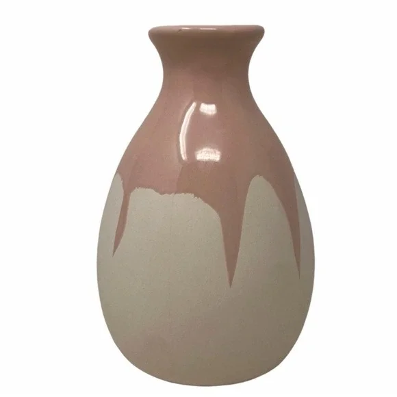 Isaac Mizrahi Loves‎ Xo Sienna Vase Ceramic Pottery Cream Hand Dipped Pink Glaze